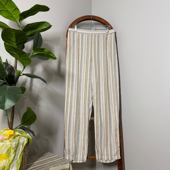 Woman Within 16W PETITE Linen Blend Striped Wide Leg Pants Coastal Beachy - Picture 2 of 11